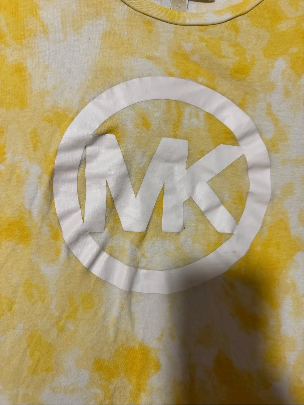 Michael Kors Logo T-Shirt Yellow Tie Dye Graphic Tee Medium Casual Summer